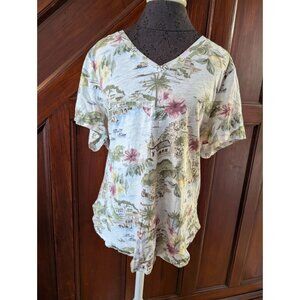 Cynthia Rowley Womens Tropical Print V-Neck Short Sleeve Top Size XL